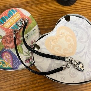 Brighton black leather silver heart necklace